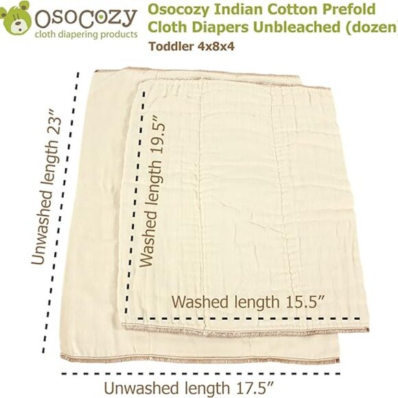 OsoCozy Cloth Diapers 100% Cotton Dimension 14.5 x 22 Baby Weight 15 to 30 lbs - Picture 2 of 7